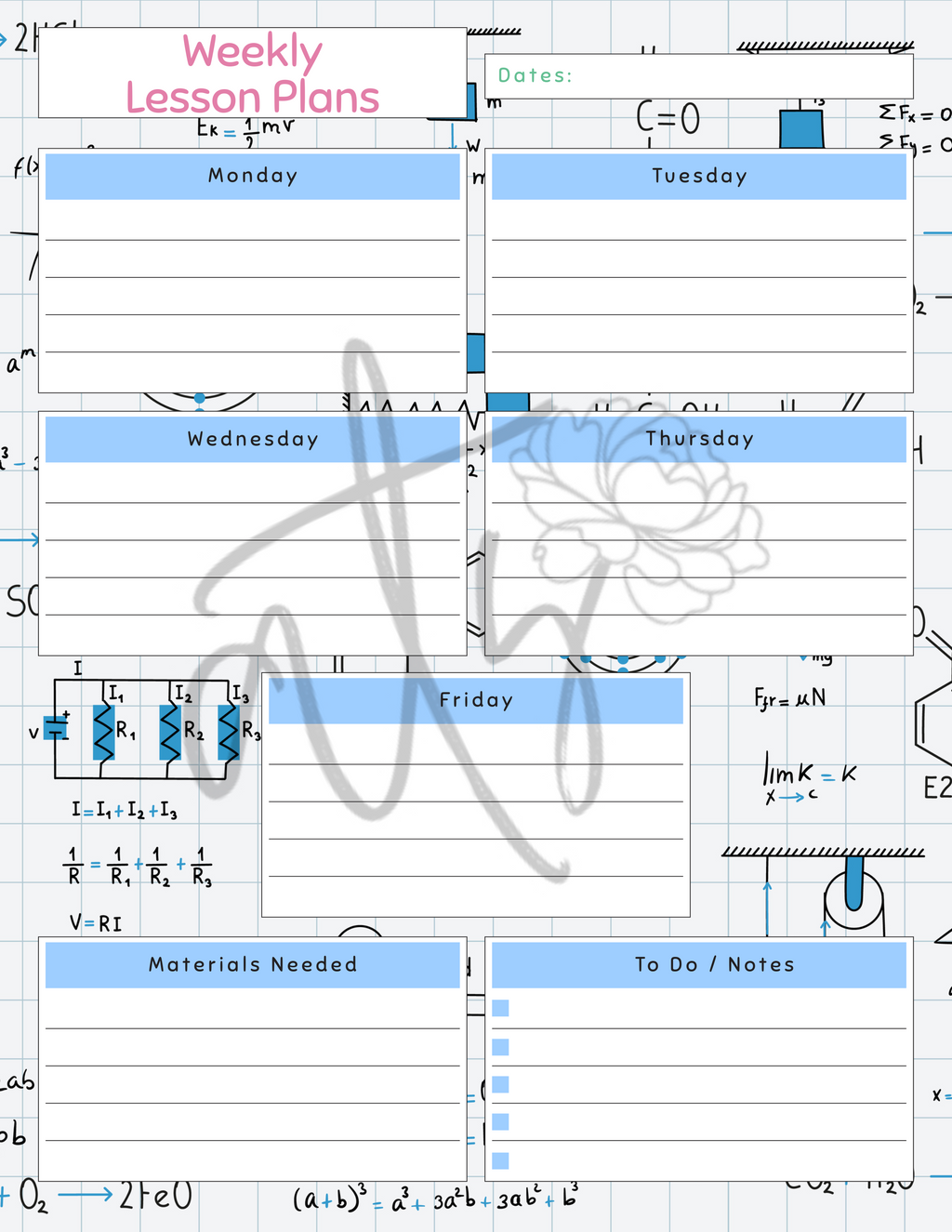 Science Weekly Lesson Plan Template | Printable Science Teacher Planner | 10 Science-Themed Designs | Weekly Lesson Planning | Instant Digital Download
