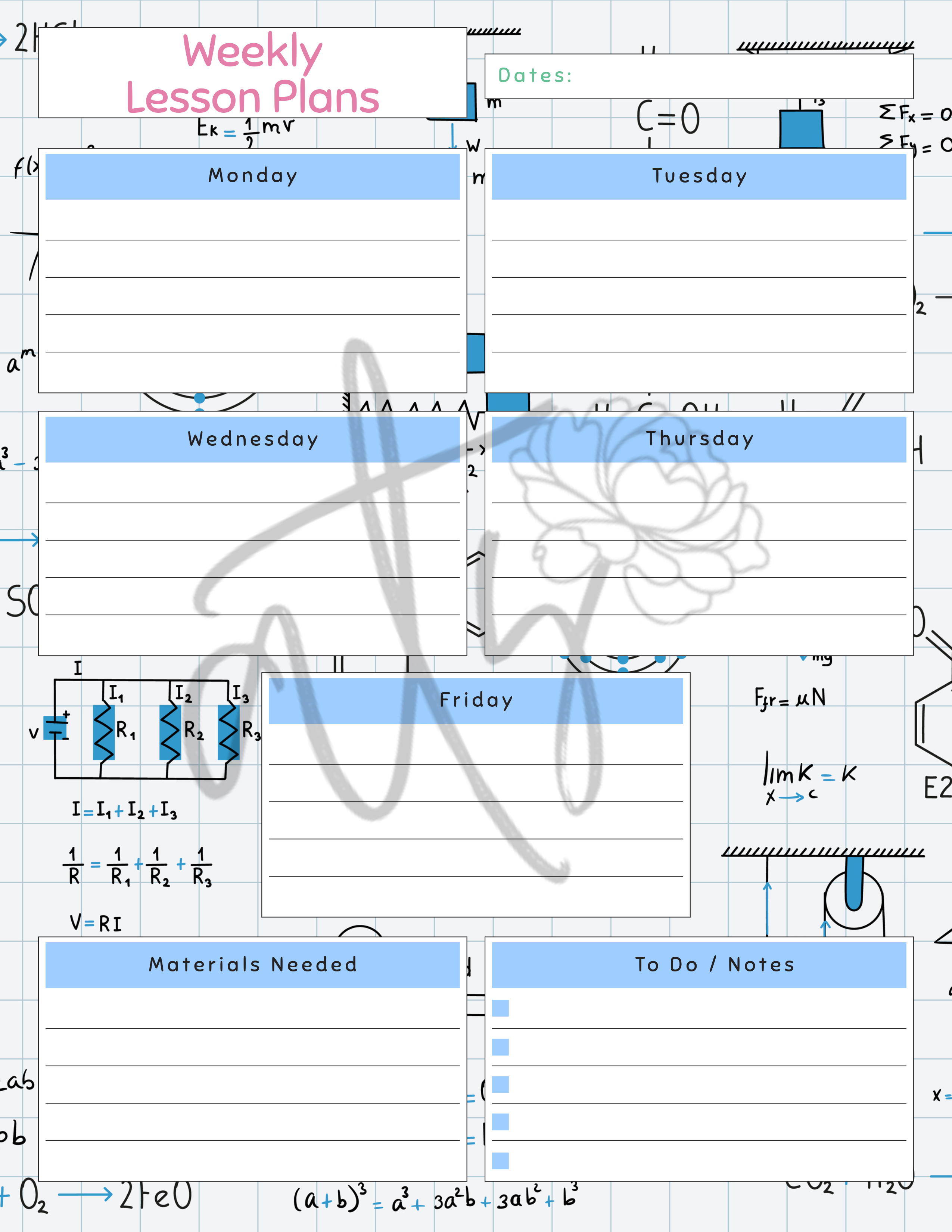 Science Weekly Lesson Plan Template | Printable Science Teacher Planner | 10 Science-Themed Designs | Weekly Lesson Planning | Instant Digital Download