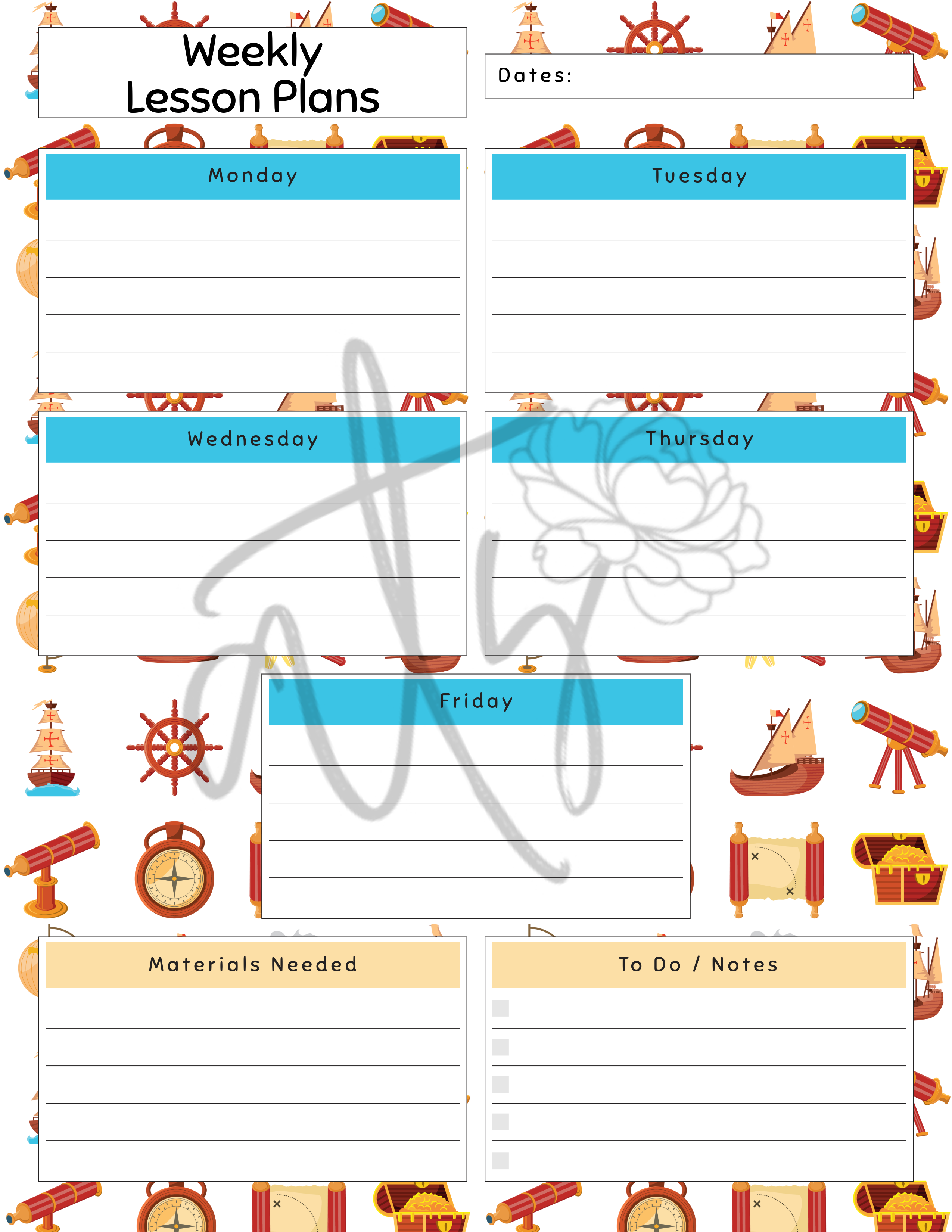 Social Studies & History Weekly Lesson Plan Template | Printable Teacher Planner | 8 History-Themed Designs | Weekly Lesson Planning | Instant Digital Download