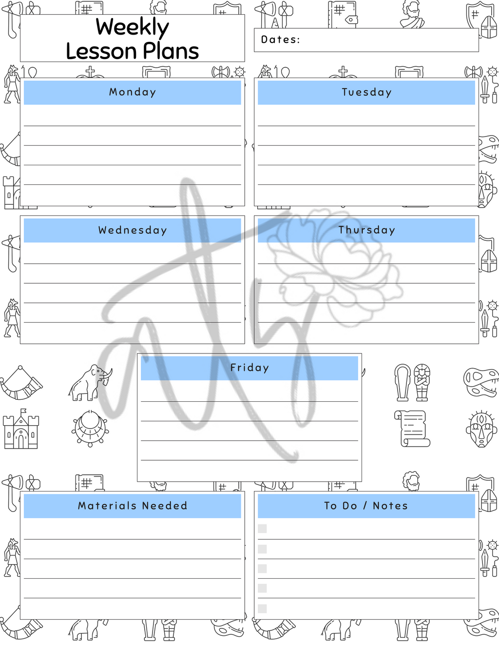 Social Studies & History Weekly Lesson Plan Template | Printable Teacher Planner | 8 History-Themed Designs | Weekly Lesson Planning | Instant Digital Download