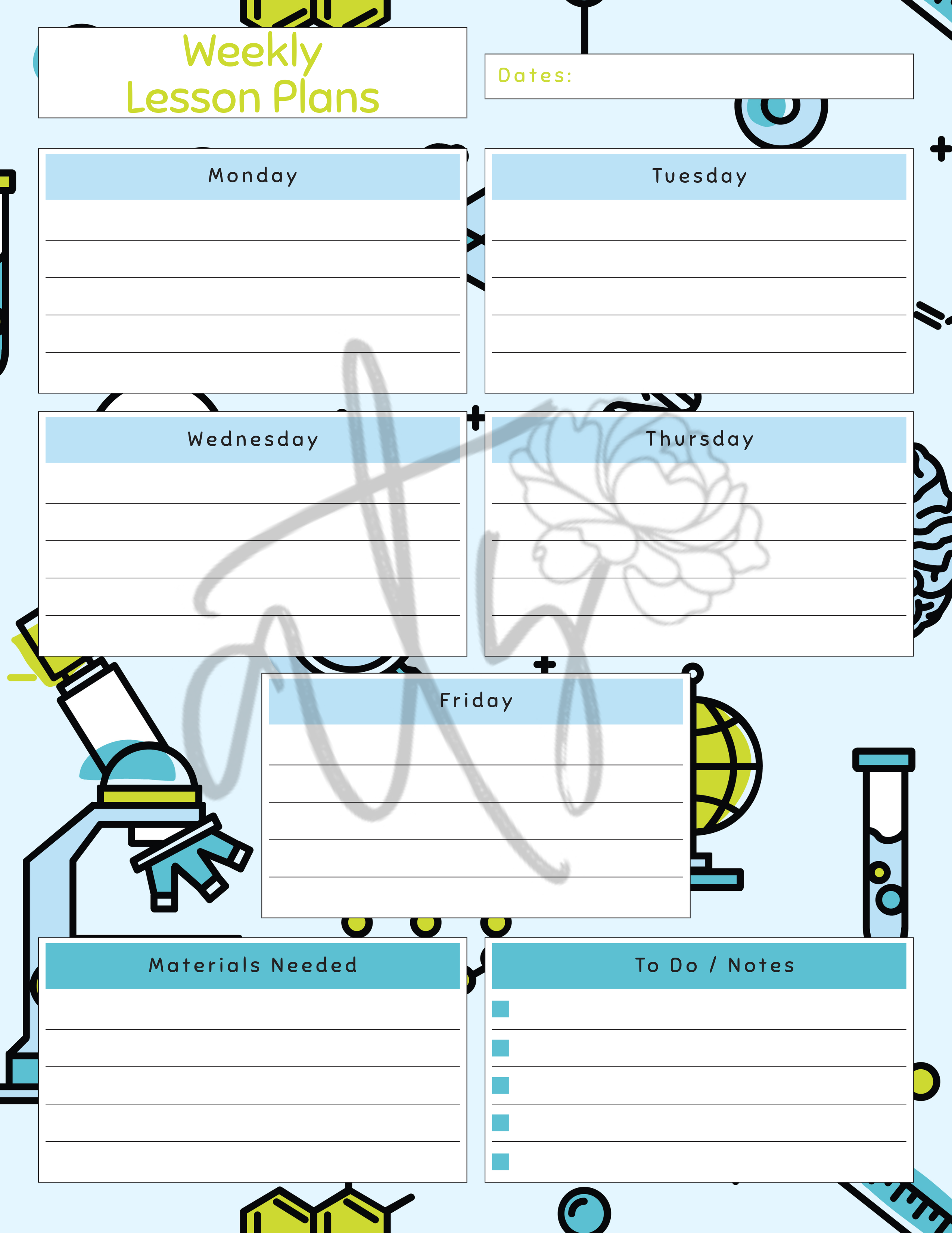 Science Weekly Lesson Plan Template | Printable Science Teacher Planner | 10 Science-Themed Designs | Weekly Lesson Planning | Instant Digital Download