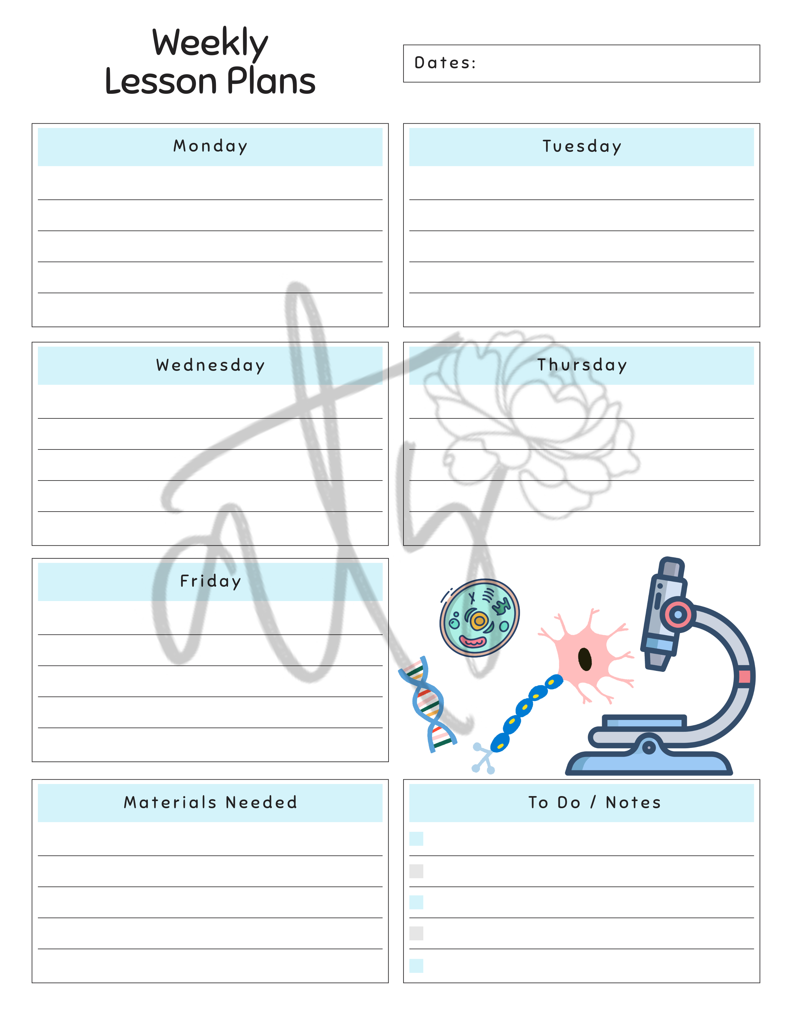 Science Weekly Lesson Plan Template | Printable Science Teacher Planner | 10 Science-Themed Designs | Weekly Lesson Planning | Instant Digital Download