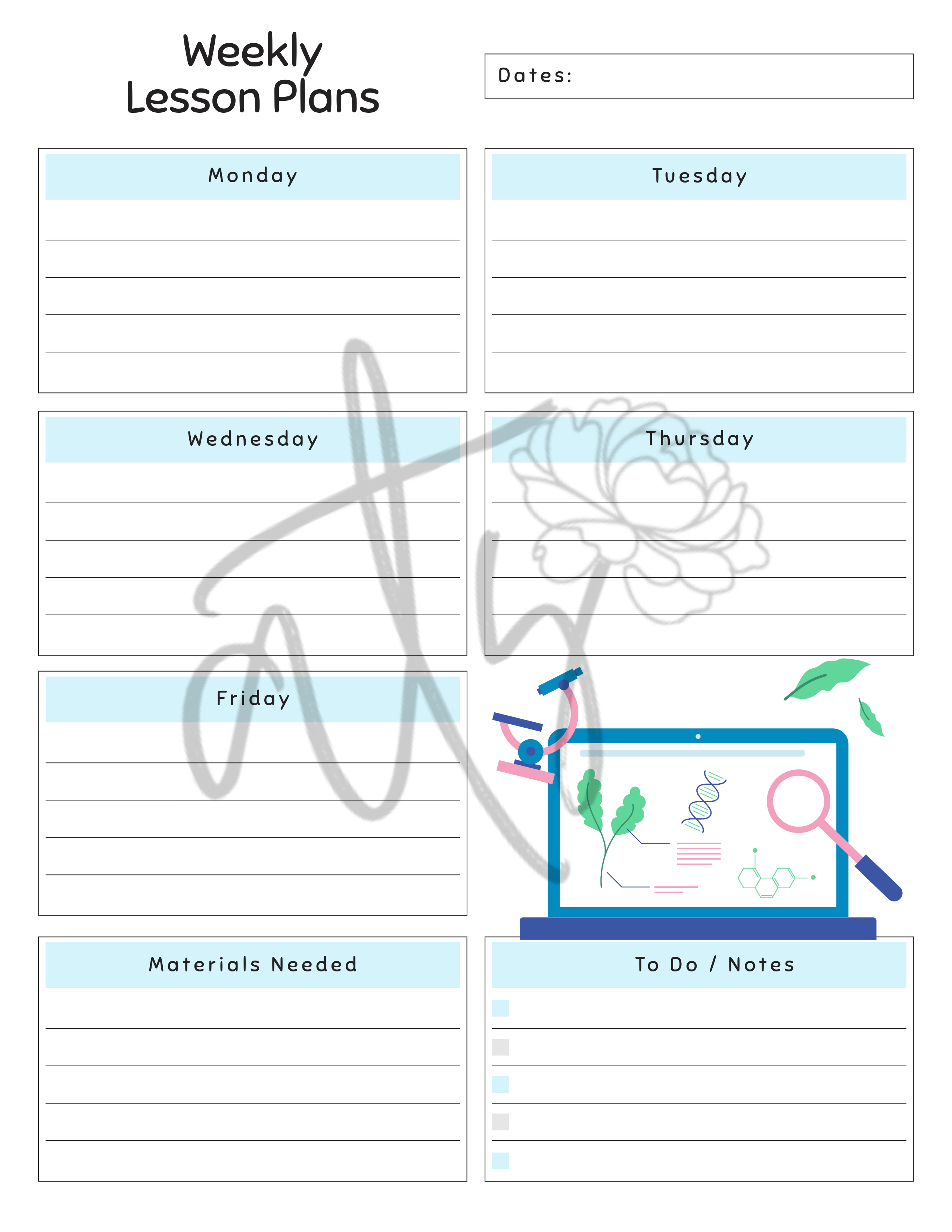 Science Weekly Lesson Plan Template | Printable Science Teacher Planner | 10 Science-Themed Designs | Weekly Lesson Planning | Instant Digital Download
