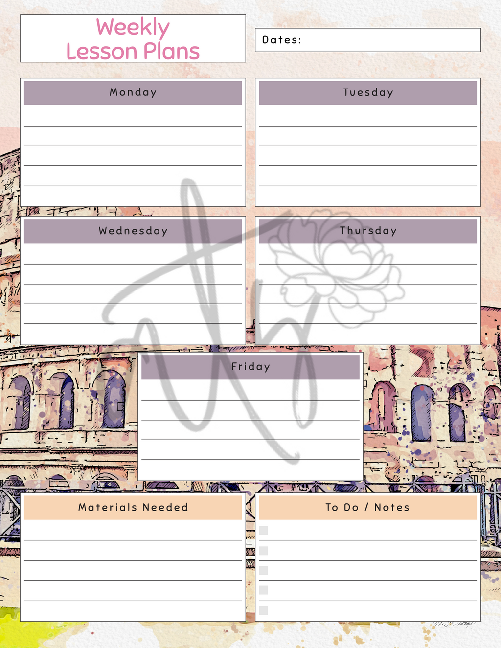 Social Studies & History Weekly Lesson Plan Template | Printable Teacher Planner | 8 History-Themed Designs | Weekly Lesson Planning | Instant Digital Download
